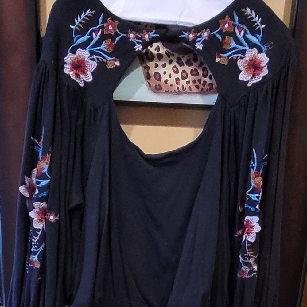 Free People balloon sleeved open front shirt